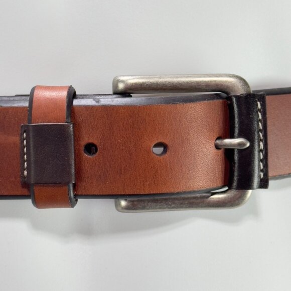 JOHNSTON & MURPHY Mens Brown Leather Belt With Silver Buckle Size 34" - Picture 10 of 10